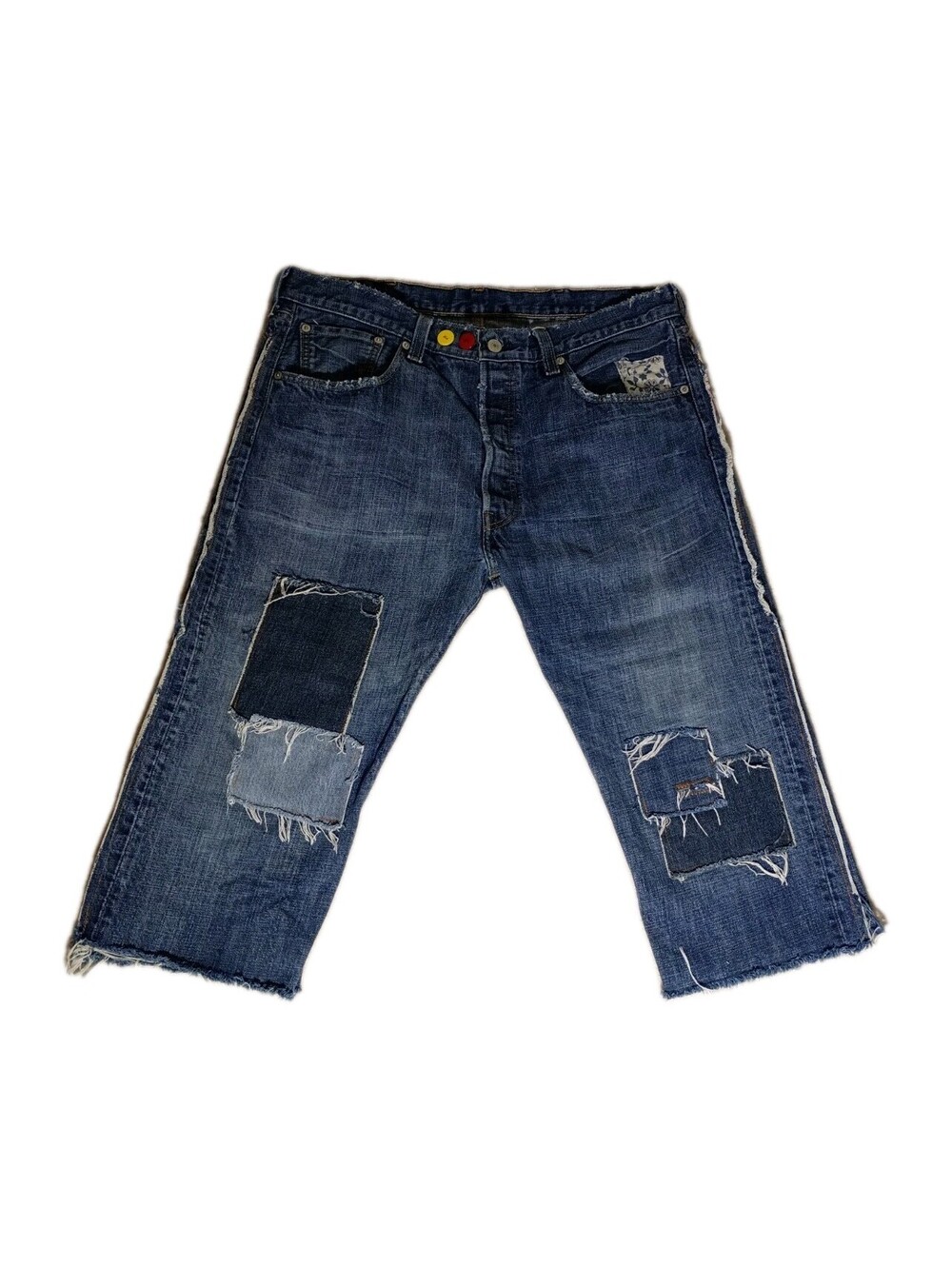 Upcyled Boyfriend Art Jeans Altered Bleach Levi's Cropped Straight Peasant